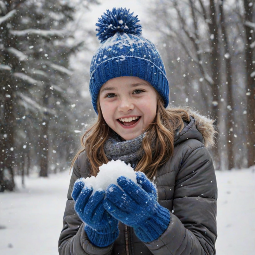 A hyperdetailed photorealistic macro image black and white pencil sketch of a young girl getting hit by a snowball during a snowball fight. She is wearing a brilliant sapphire blue wool beanie and bright blue mittens. She is trying to block the snowball by putting her hands up. The snowball hits her beanie and disintegrates into myriad tiny snowflakes caught with high speed photography. The girl is laughing and having a wonderful time.