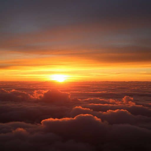 sunset over clouds with golden hues, 24mm lens, aperture f/11, ISO 100, shutter speed 1/125s, taken from a high vantage point, DSLR camera, soft focus background for depth