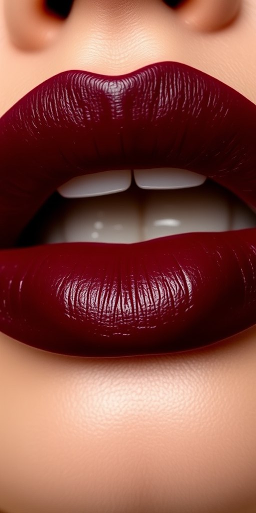 Sophisticated deep wine lips with a matte finish, exuding confidence and allure, perfect for making a statement at formal events