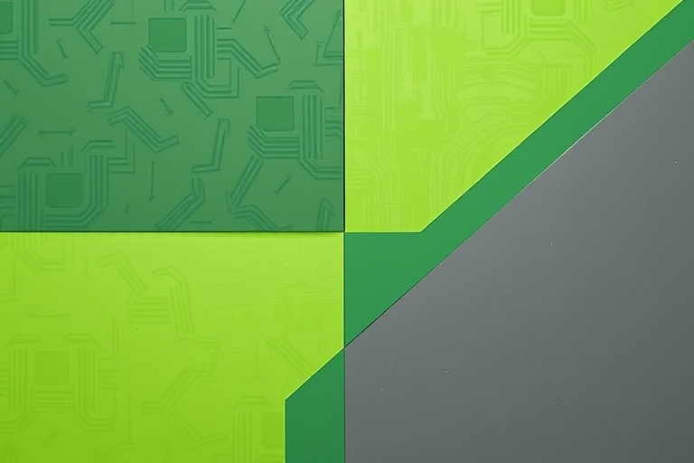 Create a vibrant abstract image featuring a green and grey color block design, shot with a Canon EOS R5 at f/8 aperture, ISO 100, 50mm focal length, using a top-down view to emphasize the color contrast and texture.
