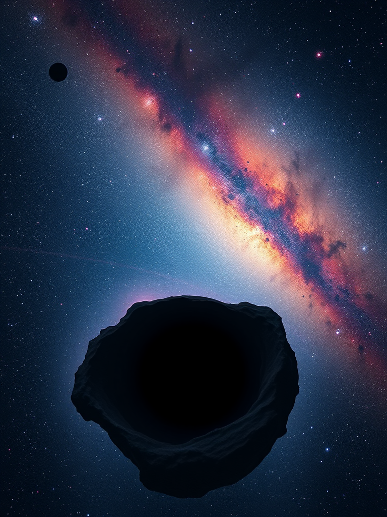 Create a high-resolution cosmic scene featuring vibrant galaxies, a dark black hole, and distant planets, captured with a Canon EOS R5, 24mm lens, f/2.8 aperture, ISO 100, 30 seconds exposure, in a wide-angle view for enhanced depth and detail.