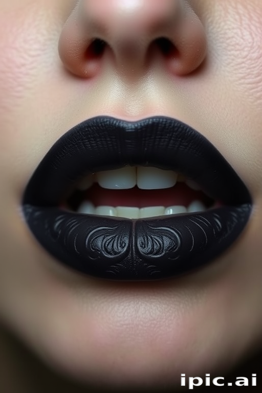 Ombre black to grey lips, dubbed "Smoky Gradient," showcasing a edgy, grunge-inspired look with a smooth, matte finish for alternative styles