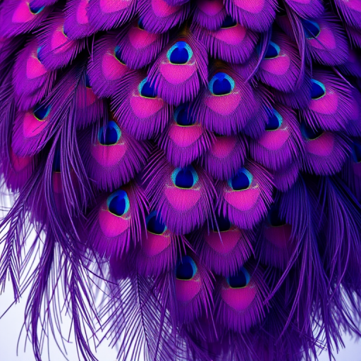 Majestic Purple Peacock Feathered Layers cascading down in a gradient of rich plum to vibrant indigo, styled to mimic the appearance of iridescent peacock feathers