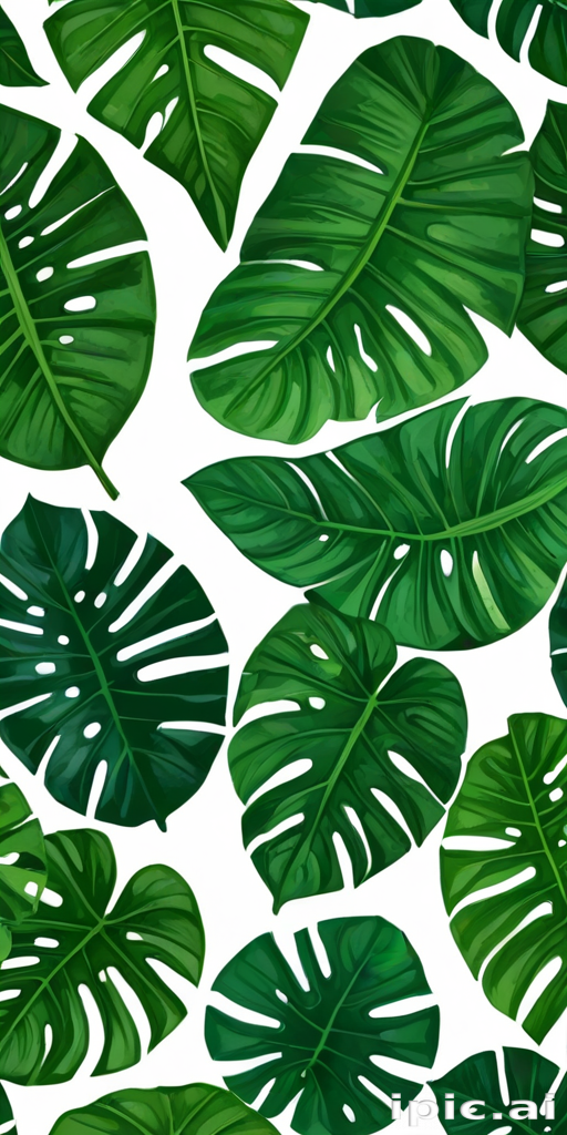 Vibrant Green Tropical Leaves Pattern on a Clean White Background
