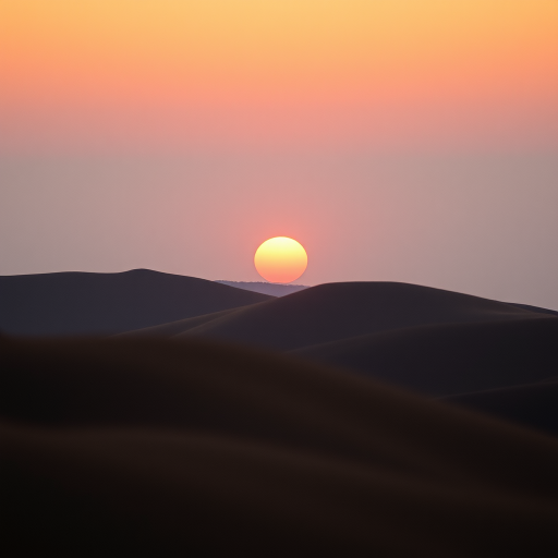 create a smooth gradient landscape at sunset with rounded hills and a large sun in warm earthy tones, shot with a Canon EOS R5 at f/8, 1/60s, ISO 200, wide-angle lens, top-down view, soft focus for a vintage aesthetic
