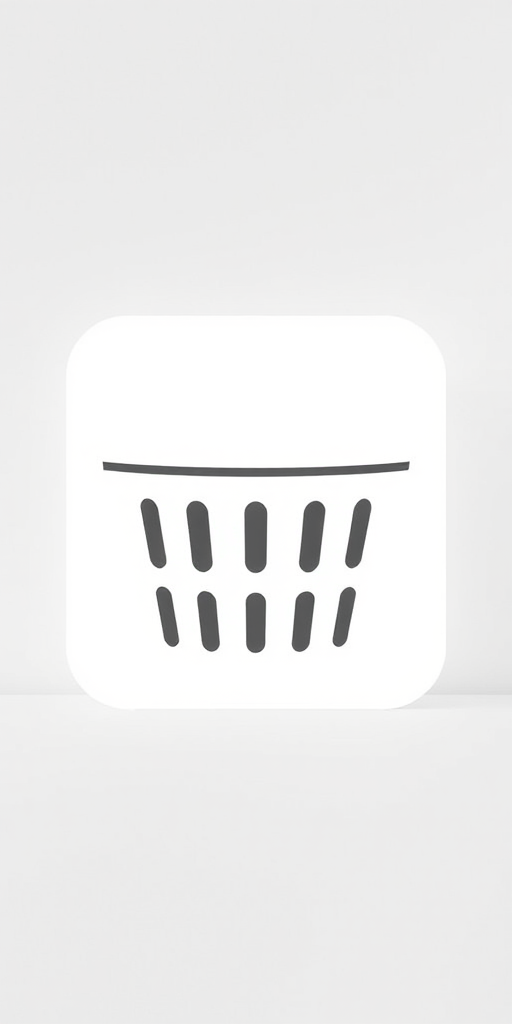 Generate a high-resolution image of a simple laundry basket icon with a minimalist design, using a Canon EOS R5, 50mm lens, aperture f/8, ISO 100, shot in a well-lit environment with a clean white background for clarity.