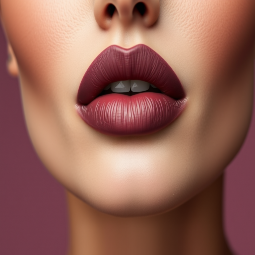 Elegant matte mauve lips featuring a subtle ombre effect, expertly lined and shaped to perfection, exuding sophistication in a high-fashion editorial style photograph