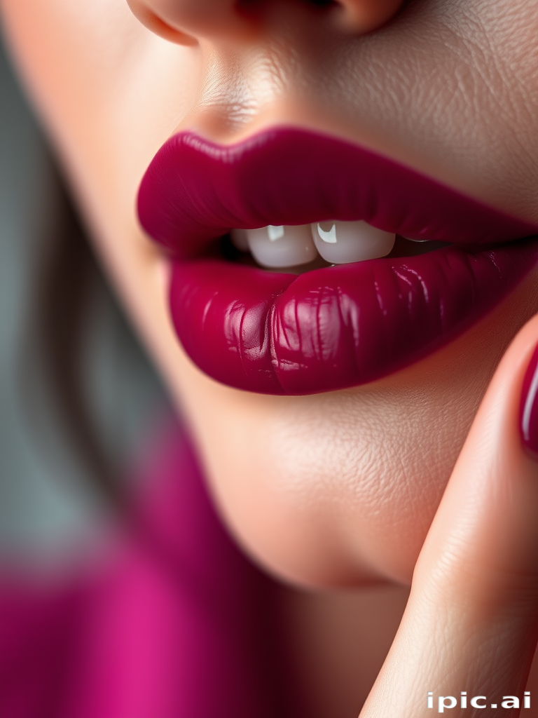 Velvety plum lips with soft-focus finish, gently blurred edges for lived-in look, romantic and sultry appearance, alluring Berry Blur Velour look