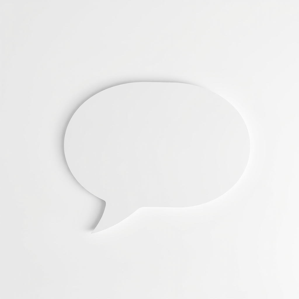 Create a high-resolution vector image of a blank speech bubble on a transparent background, shot with a Canon EOS R5 at f/2.8, ISO 100, 24mm lens, using a flat lay perspective in a minimalist style.