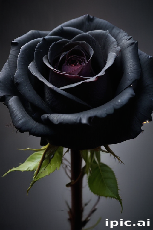 Elegant Black Rose with Deep Purple Center Against a Dark Background