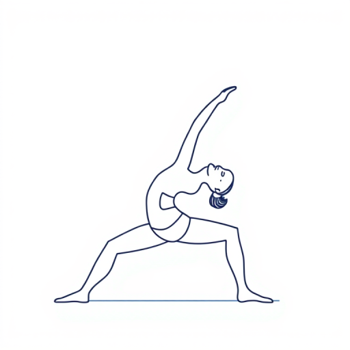 Create a minimalist line art illustration of a person performing a yoga pose, using high contrast colors, captured with a Canon EOS R5, 85mm lens, f/2.8 aperture, ISO 100, in natural light for enhanced image quality and clarity.