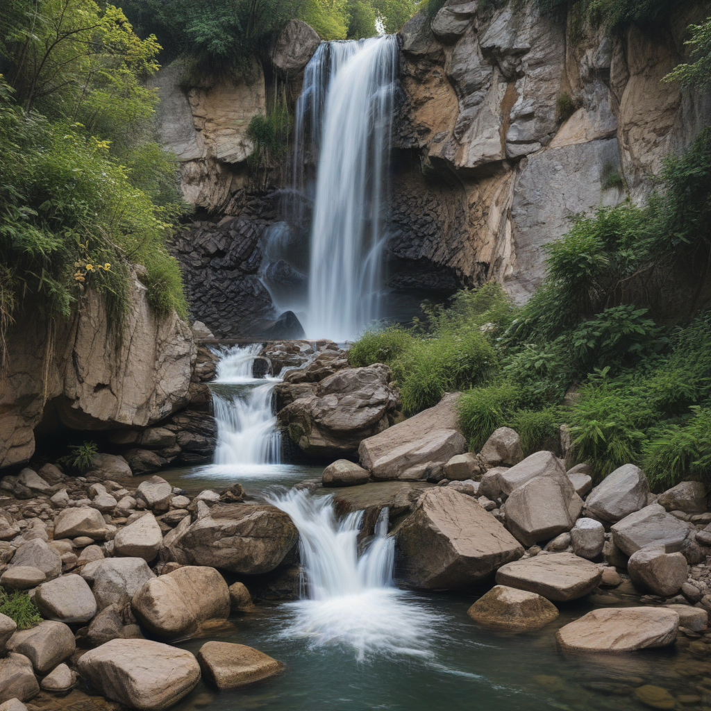 Waterfall And Rocks a waterfall in the nature with rocks and nature