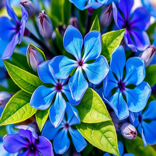 Generate a watercolor floral design featuring blue flowers with green leaves, captured with a DSLR camera at f/2.8, 1/250s shutter speed, ISO 100, in a close-up view with natural lighting for enhanced color vibrancy and detail.