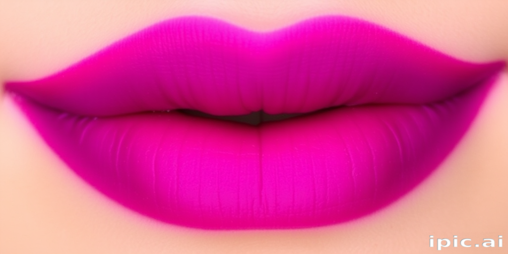Gradient ombre lips transitioning from bright fuchsia to deep purple, with a velvet matte texture, named "Twilight Orchid Bloom"
