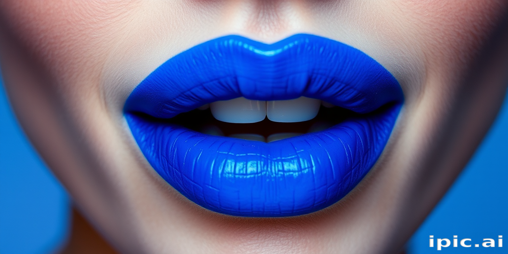 Electric blue lips with a matte finish, daring and avant-garde, pushing the boundaries of conventional beauty with their bold and artistic statement