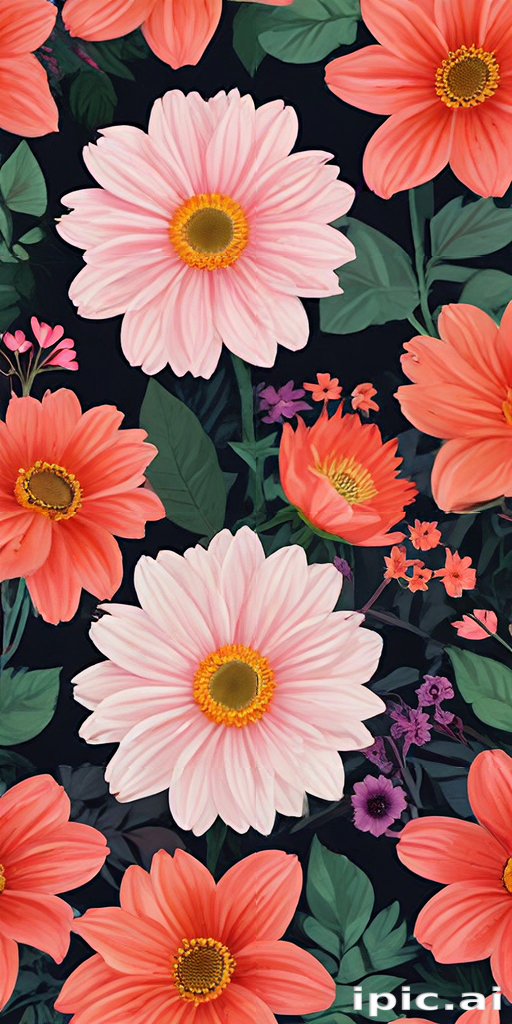 Vibrant Floral Pattern Featuring Colorful Blooms Against a Dark Background