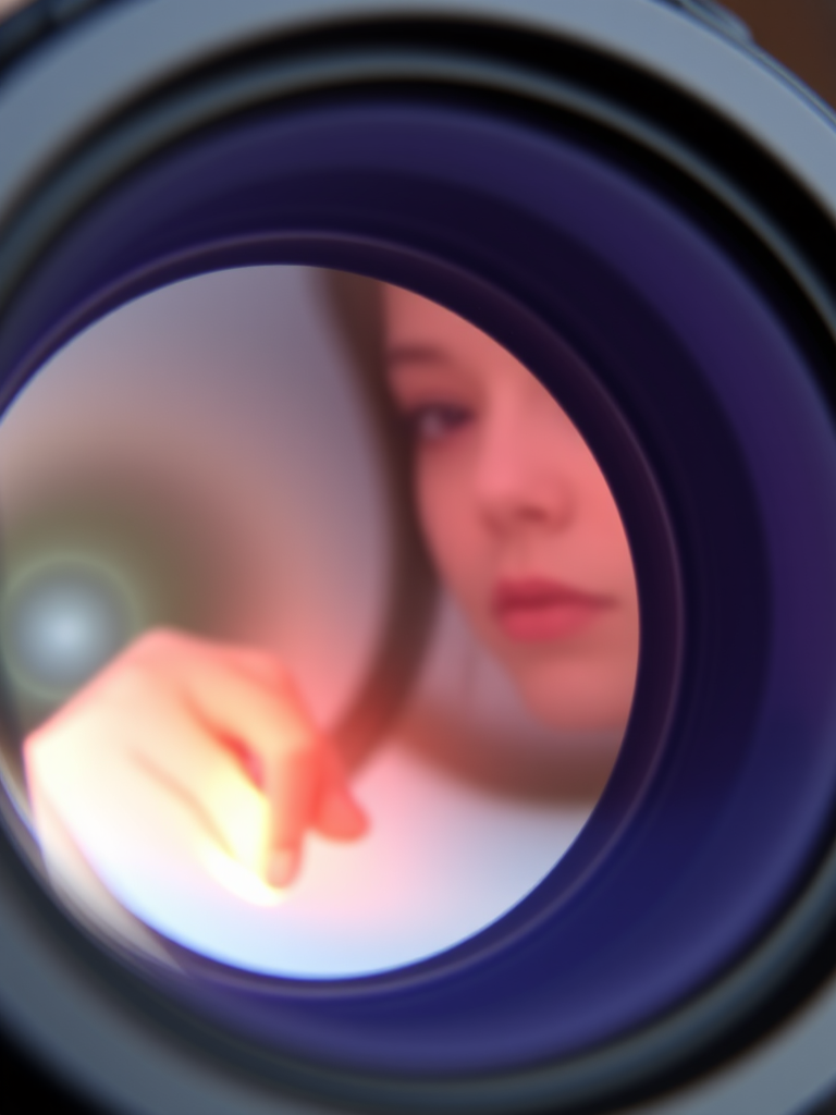 Create a high-resolution image of a transparent circular lens with subtle reflections on the surface, captured with a DSLR camera at f/2.8, 50mm lens, in natural light, using a macro perspective for intricate detailing.