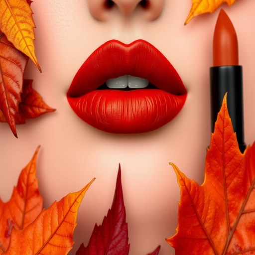 Autumn-inspired lips showcasing warm earth tones of rust, amber, and bronze, with a matte finish reminiscent of fallen leaves