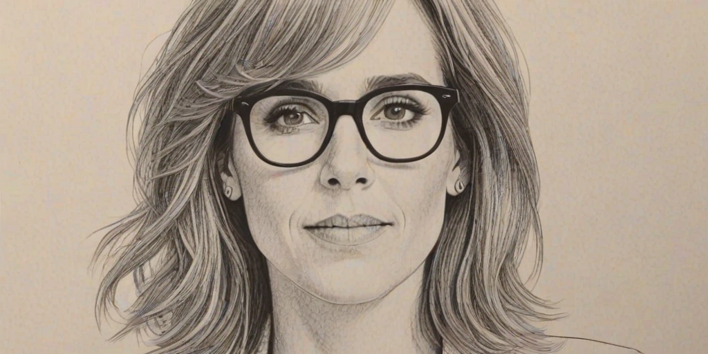Captivating Kristen Wiig, pencil sketch, portrait of Beauteous woman 1978s in glasses, hair style beatnik, outline, clear lines, fine lines, 8k