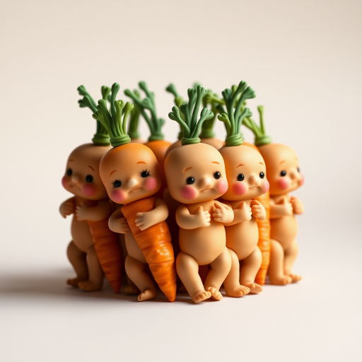 A bunch of carrots in the form of anthropomorphic babies.
