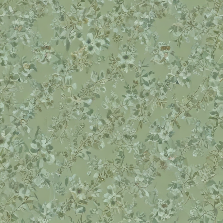 Delicate Green Floral Pattern Featuring Various Leaves and Blooms on ...