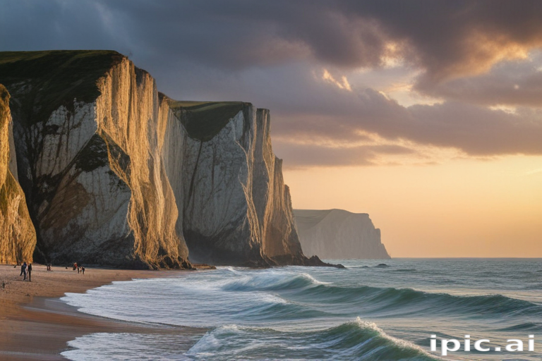 Majestic Cliffs Overlooking Serene Waves at Sunset on the Beach