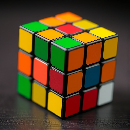 Create a high-resolution image of a 3D Rubik's Cube with vibrant colors and clear edges, using a DSLR camera with a 50mm lens, aperture set to f/2.8, ISO 100, and a focus on the cube, shot in macro mode with a soft-focused background.
