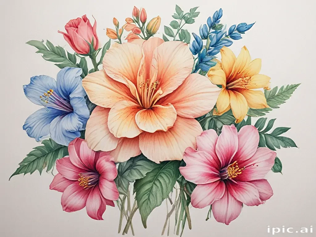 drawings of flowers with color