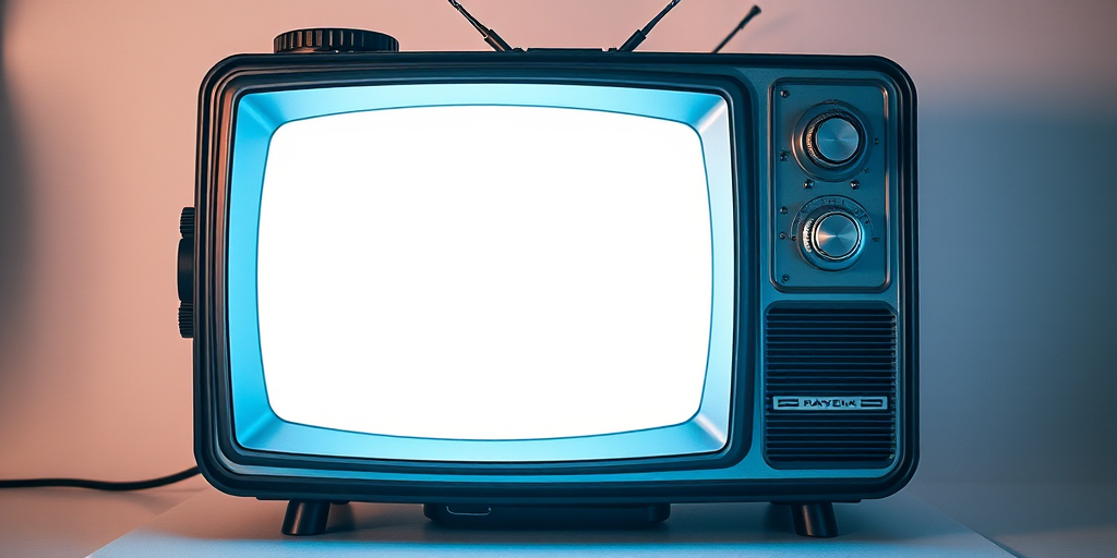 Create a high-resolution image of a retro-futuristic television with intricate mechanical details and a glowing screen, captured using a DSLR camera at f/2.8 aperture, ISO 100, 50mm lens, in a studio setting with soft box lighting for even illumination.