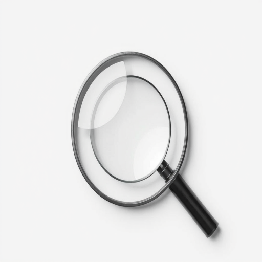 create a high-resolution icon of a magnifying glass symbol on a white background, shot with a Canon EOS R5 at f/8, ISO 100, 1/200s, in a top-down view, with a clean and modern graphic style.