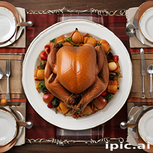 A Festive Thanksgiving Feast Featuring a Golden Roasted Turkey Centerpiece