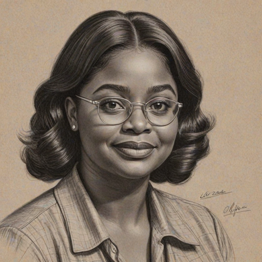 Enchanting Octavia Spencer, pencil sketch, portrait of Exquisite woman 1947s in glasses, hair style beatnik, outline, clear lines, fine lines, 8k