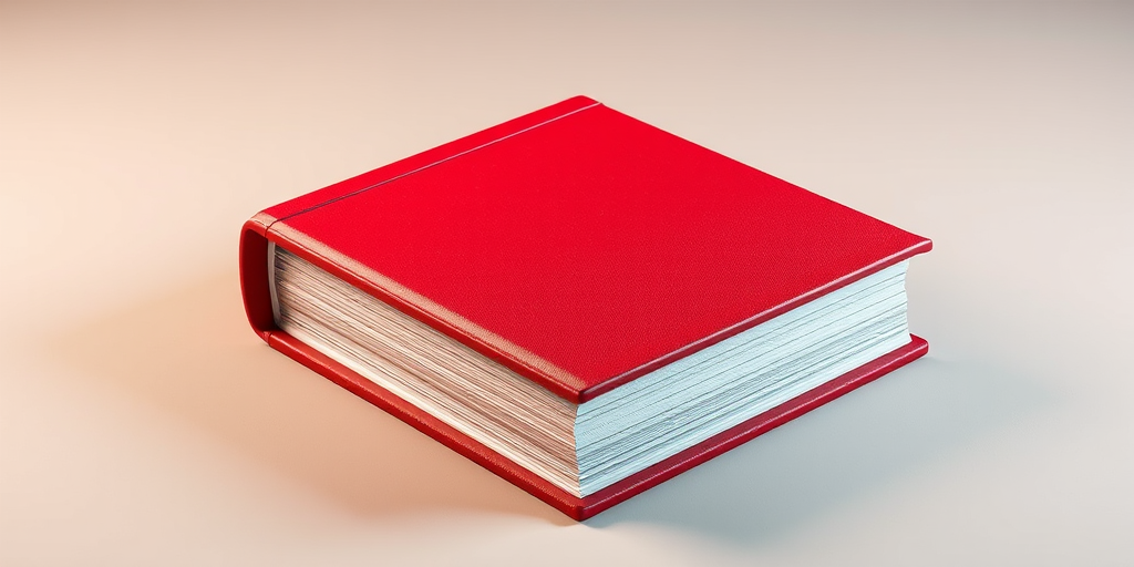Create a highly detailed 3D illustration of a red book with a silver spine, captured with a DSLR camera, using a focal length of 50mm, aperture set to f/2.8, and a shallow depth of field, with soft lighting to enhance texture and color vibrancy, positioned at a 45-degree angle against a neutral background.