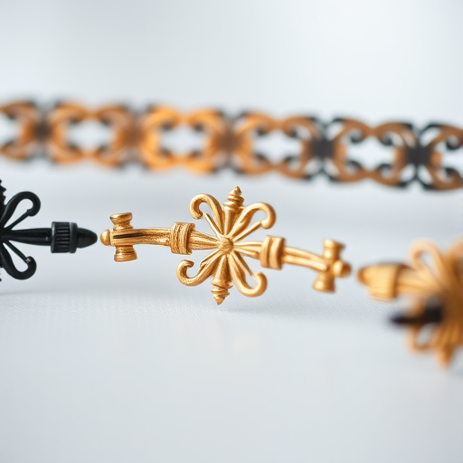 Regenerate an image of ornamental line dividers in three variations: one in black, one in gold, and one in a dark metallic finish, captured using a macro lens with a shallow depth of field, f/2.8 aperture, ISO 100, 50mm focal length, and soft natural lighting.