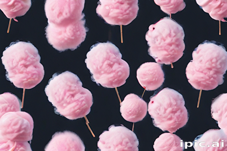 Whimsical Display of Fluffy Pink Cotton Candy Sticks Against a Dark ...