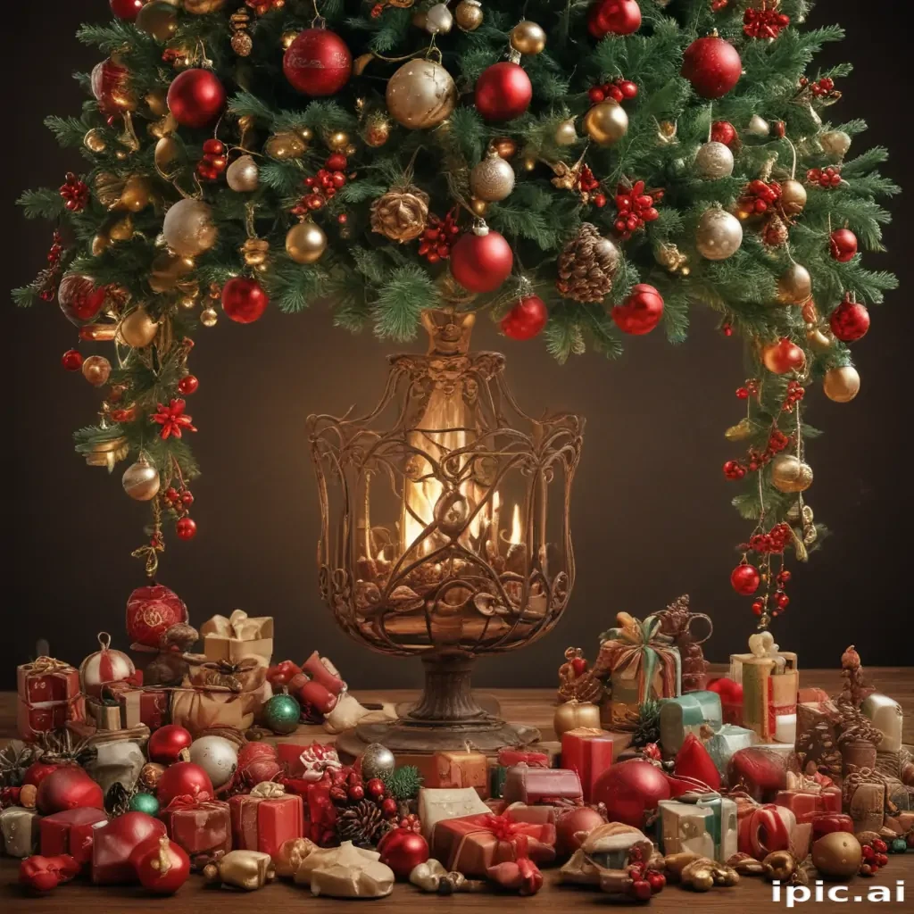 Festive Christmas Tree Adorned with Ornaments and Surrounded by ...