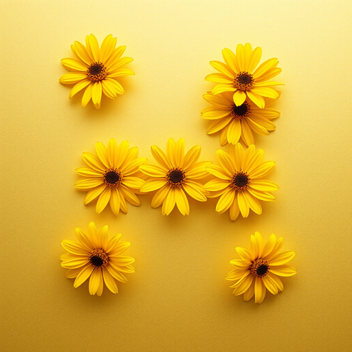Generate a high-resolution pattern of yellow flowers arranged on a shimmering gold background, captured with a DSLR camera at f/8 aperture, ISO 100, 50mm lens, overhead view, soft focus style to enhance detail and depth.