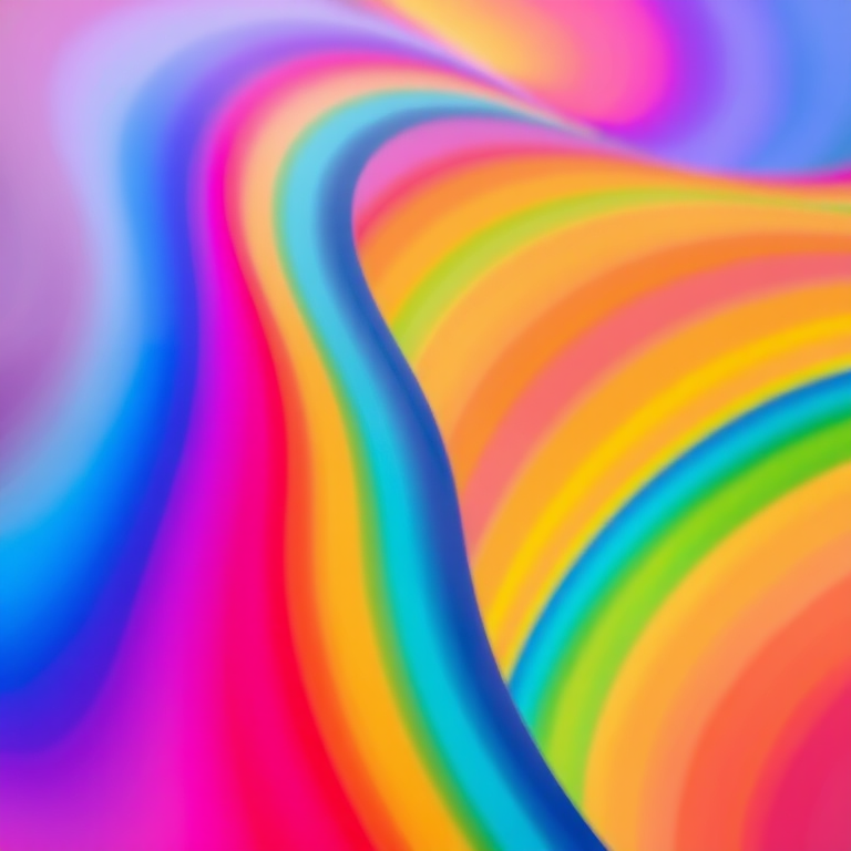 Create a colorful abstract image featuring smooth gradients of rainbow hues flowing in curves with a Canon EOS R5 camera, 50mm lens, f/1.8 aperture, ISO 100, and a soft-focus background to enhance the vibrancy and depth of the colors.