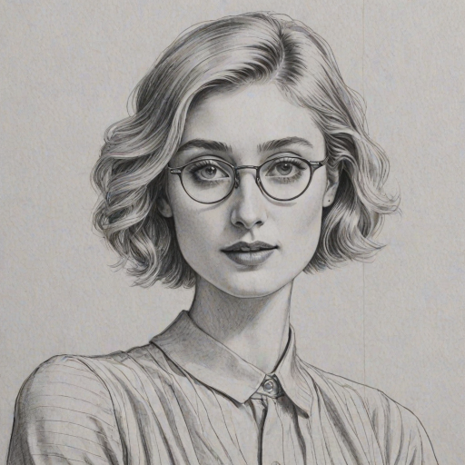 Ravishing Elizabeth Debicki, pencil sketch, portrait of Superb woman 1926s in glasses, hair style beatnik, outline, clear lines, fine lines, 8k