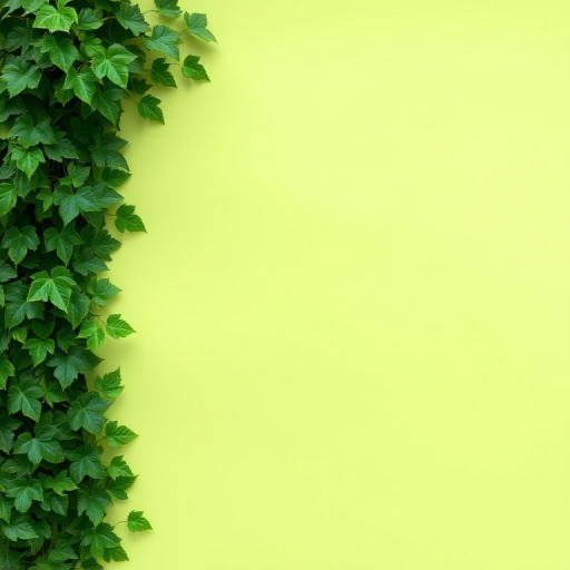 create an image of a light green background with an ornate border of various green ivy leaves, using a DSLR camera with a telephoto lens, aperture set to f/4, shutter speed 1/125, ISO 100, in natural light to enhance texture and color vibrancy