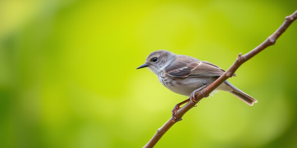 small bird perched on a branch with a blurred green background, close-up shot, aperture f/5.6, shutter speed 1/250s, ISO 400, macro lens, natural light, DSLR camera