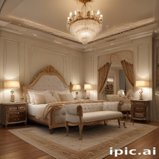 Elegant and Luxurious Bedroom Design with Opulent Chandelier and Decor