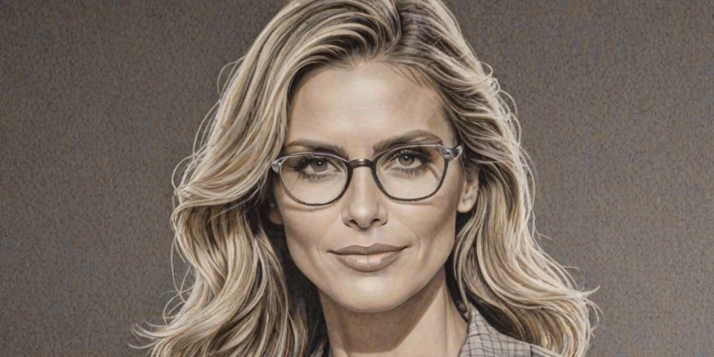 Beauteous Heidi Klum, pencil sketch, portrait of Fascinating woman 1944s in glasses, hair style beatnik, outline, clear lines, fine lines, 8k