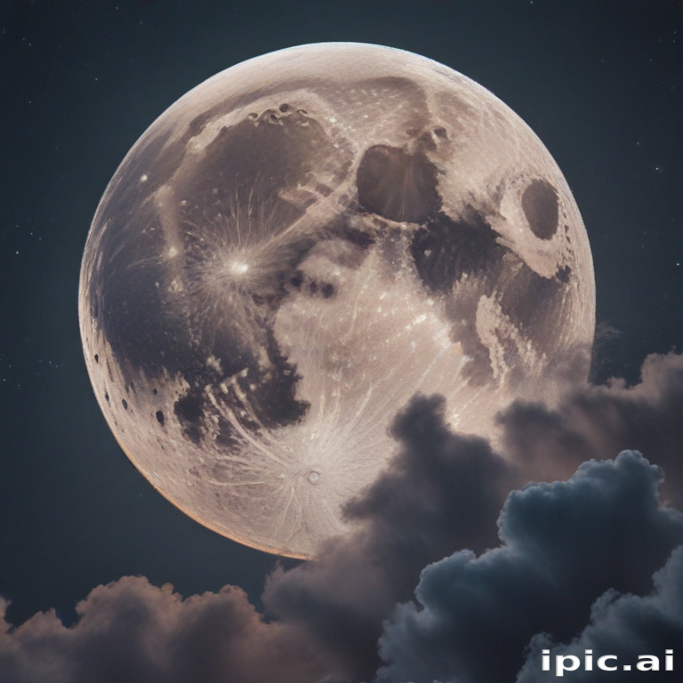 A Majestic Full Moon Illuminating the Night Sky with Soft Clouds.