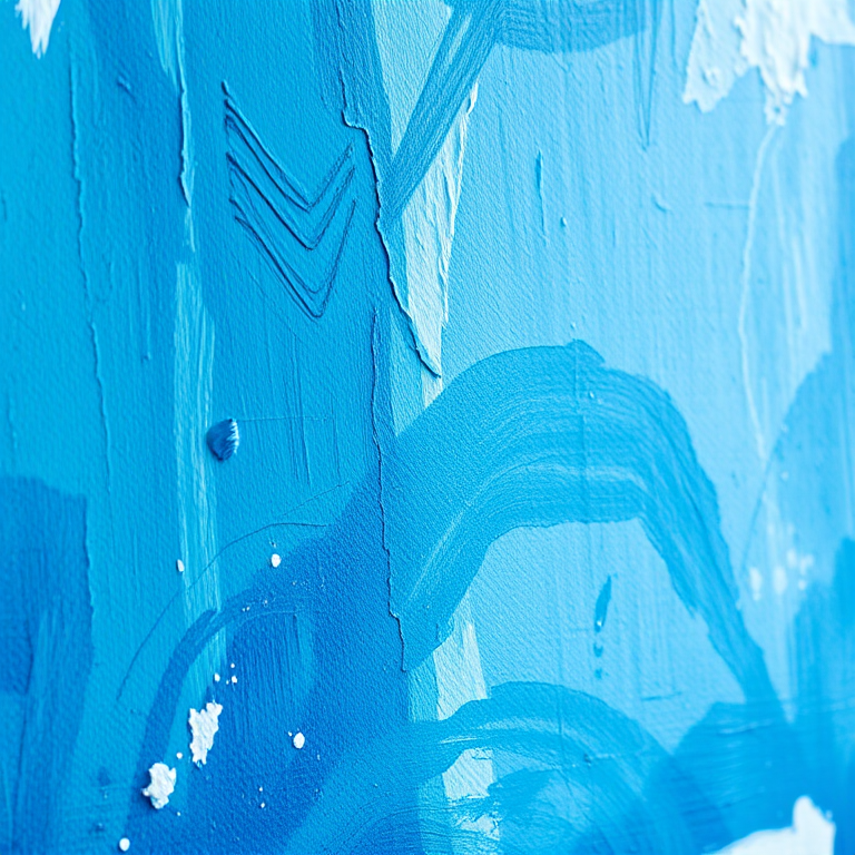 Create an abstract blue textured painting on a canvas with a high-resolution DSLR camera, 50mm lens, aperture f/2.8, ISO 100, natural lighting from the side, capturing vivid details and brush strokes.