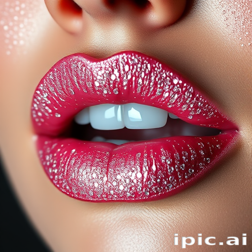 Dazzling diamond-dusted lips with a high-shine finish, sparkling and catching the light beautifully, captured in a glamorous and luxurious beauty close-up