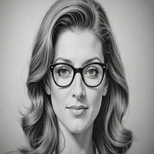 Charming Kate Walsh, pencil sketch, portrait of Attractive woman 1948s in glasses, hair style beatnik, outline, clear lines, fine lines, 8k