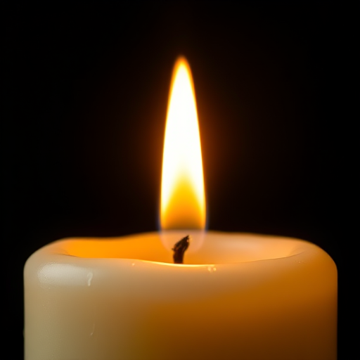 Regenerate a realistic candle with a warm flame glowing softly against a dark background, aperture set to f/2.8, shutter speed at 1/60s, ISO 100, using a macro lens to focus on the details of the wax and flame, captured in a high-resolution DSLR format.