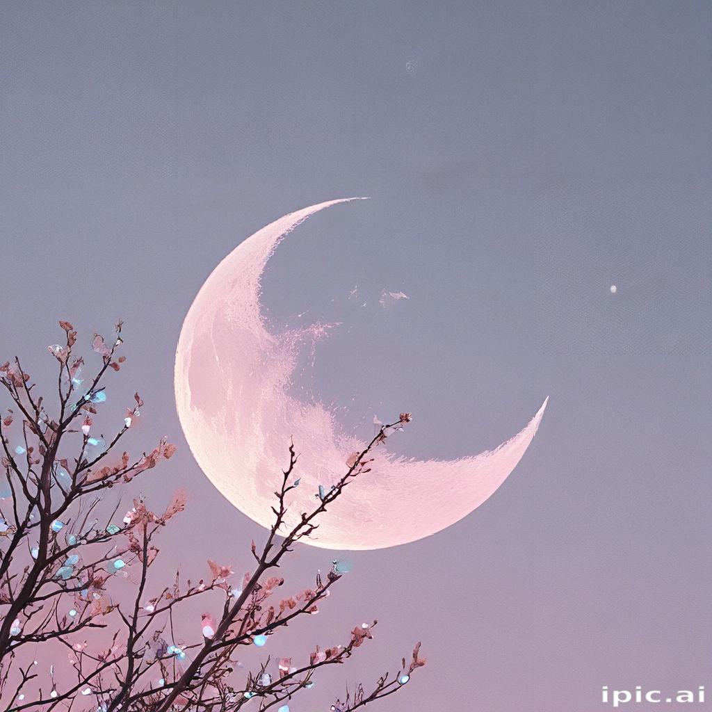 Large Cresent Moon Dreamy Night Sky with a Large Crescent Moon and Twinkling Lights