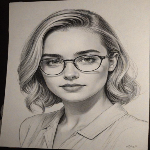 Alluring Katelyn Tarver, pencil sketch, portrait of Ravishing woman 1949s in glasses, hair style beatnik, outline, clear lines, fine lines, 8k